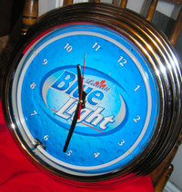 Labatt Blue Chrome Clock 15 in/Tray W Beer Cans