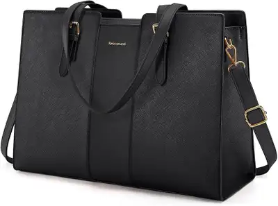 15.6" Laptop Bag for Women, PU Leather Work Tote, Waterproof Off, View more