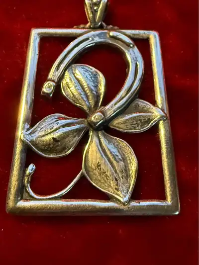C A Christensen four leaf clover and horseshoe silver pendant, View more