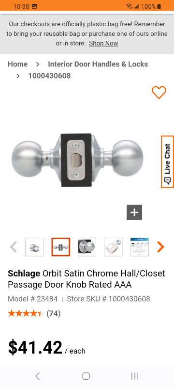 Schlage Orbit Satin Chrome hall/closet door knob. New in box. in Windows, Doors & Trim in City of Halifax - Image 2