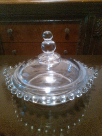 #118 Vtg MCM Etched Glass Candlewick Butter Dish with Lid