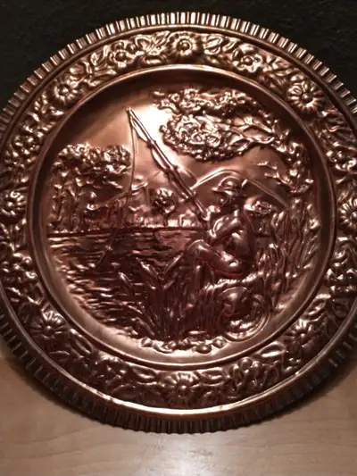 Vintage copper wall decor plate., View more