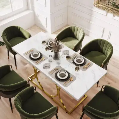 59" Dining Table for 6, Modern Marble-Pattern Kitchen Dinner, View more