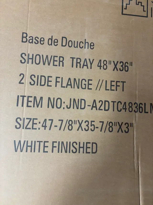 Base de douche blanche 48’’x36’’ pour coin gauche in Plumbing, Sinks, Toilets & Showers in Longueuil / South Shore - Image 3