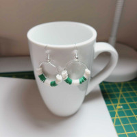 Green/ White Hoop Earrings 