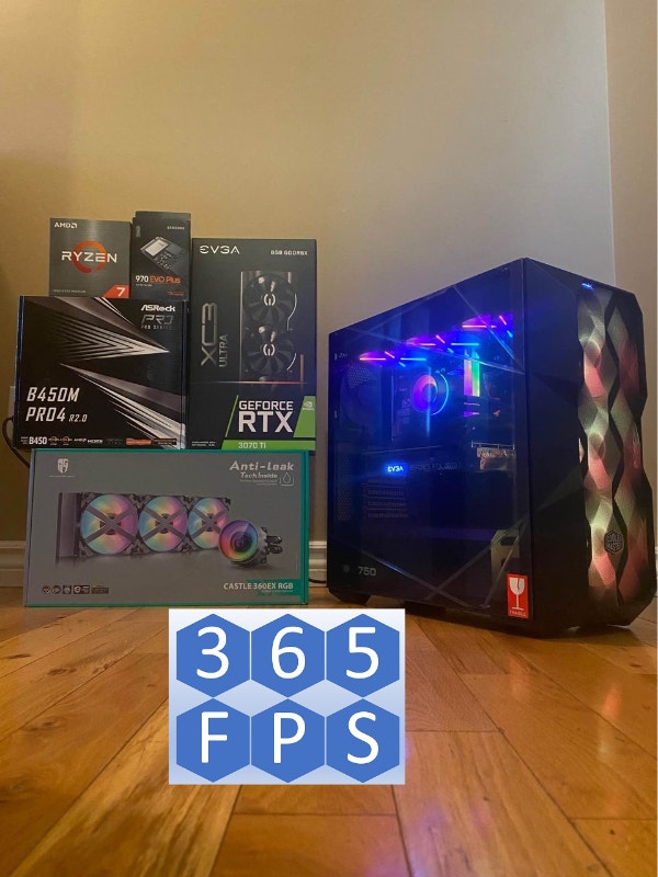 RTX 3070Ti Liquid Cooled Ryzen 7 5700X Gaming PC 16GB 500GB NVME System Components City of