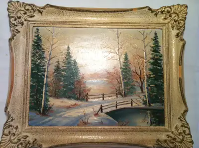 A NICE VINTAGE LANDSCAPE OIL PAINTING ON BOARD BY ANNA JALAVA. THIS CANADIAN PAINTING IS SINGED AND...