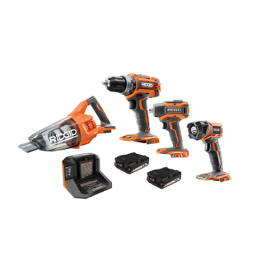 RIDGID GEN5X 18V Brushless 4Tool Kit, 2x1.5 Ah Batteries&Charger, View more