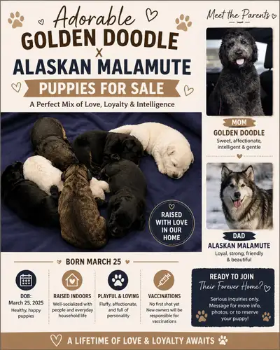 Adorable Golden Doodle x Alaskan Malamute Puppies for Sale – Bor, View more
