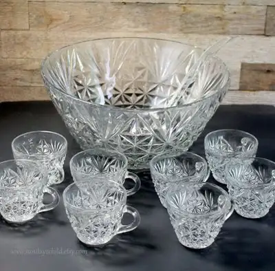 Vintage Anchor Hocking Arlington punch bowl with 8 cups $75, View more