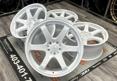 SUPER SPEED RF06RR Speed White Staggered Rims Fits Nissan 350Z, 370Z, Kia Singer, Hyundai Genesis, F...