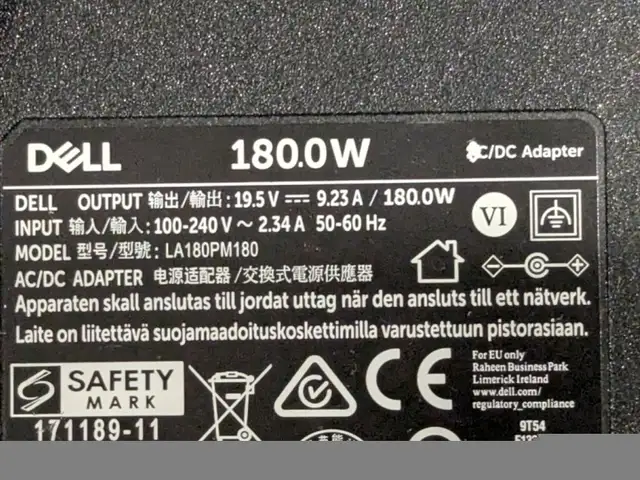 Dell 180 watt power for dock and high power precision laptop in Laptop Accessories in Markham / York Region - Image 4