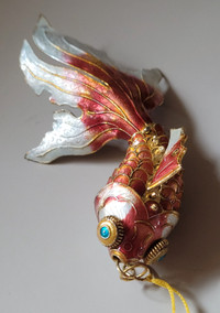 Vintage 5" Long Enameled Koi Fish Pendant Ornament