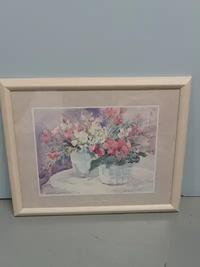 PICTURE OF FLOWERS IN POTS ON TABLE PINKISH & PINKISH FRAME, View more