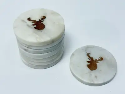 Marble Coaster Set Of 8 With Wood Moose Inlay / Barrhaven, View more