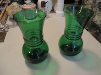 2 TRANSPARENT GREEN ART DECO STYLE 1960'S VASES-COLLECTIBLE!