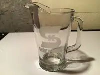 VINTAGE HEAVY CLEAR ETCHED GLASS PITCHER. 711