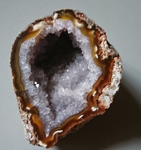 Vintage Brown Polished Brazilian Agate Quartz Geode Half
