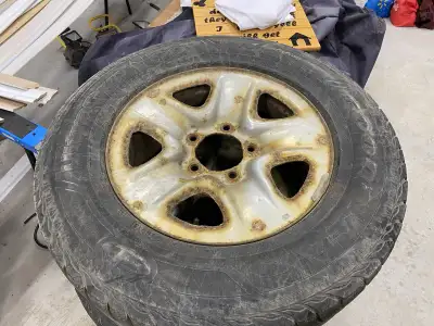 18” rims for a Toyota tundra. Rims have winter tires with low tread. Asking $150