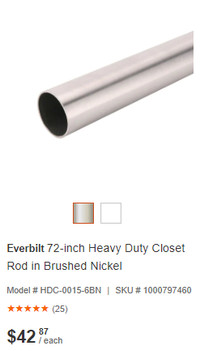 Closet rods, 6' , brushed nickel