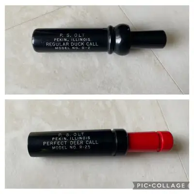 Offering a P.S. OLT Regular Duck Call Model No. D-2 and a P. S. OLT Perfect Deer Call Model No. R-25...