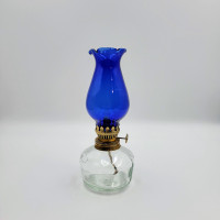 Vintage Oil Lamp Clear Base Blue Shade Chimney Hong Kong Read