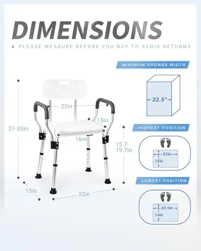 Sangohe Adjustable Shower Chair – Heavy Duty with Back & Arms fo, View more