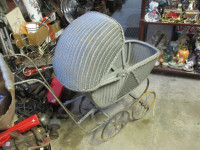 1930s CHILDS WICKER DOLL BABY BUGGY $100.  PATIO HOME DECOR