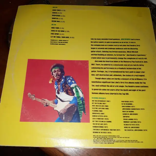 1981 Hendrix Vinyl #SN 7112 Free Spirit63009267858945121