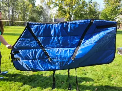 Supra Channel Quilted Blanket: 300g fill stable blanket, size 80, royal blue wirh black trim; only u...