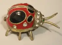 Vintage Black and Red Enamel Mini Ladybug Trinket Box