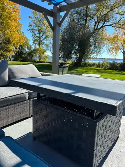 OUTDOOR PATIO DINING TABLE WITH HEIGHT AJUSTABLE TOP , View more