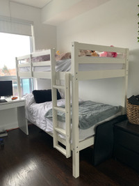 White wood modern Kids bunk bed - great DIY option!