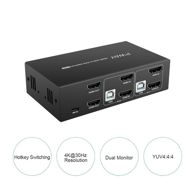 PWAY HDMI KVM Switch 2 Port Dual Monitor Support 4K@30Hz in Cables & Connectors in City of Toronto - Image 2