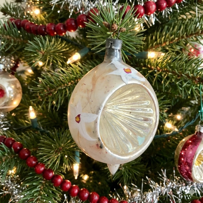Vintage Antique Christmas Mercury Glass Indent Ornament, View more