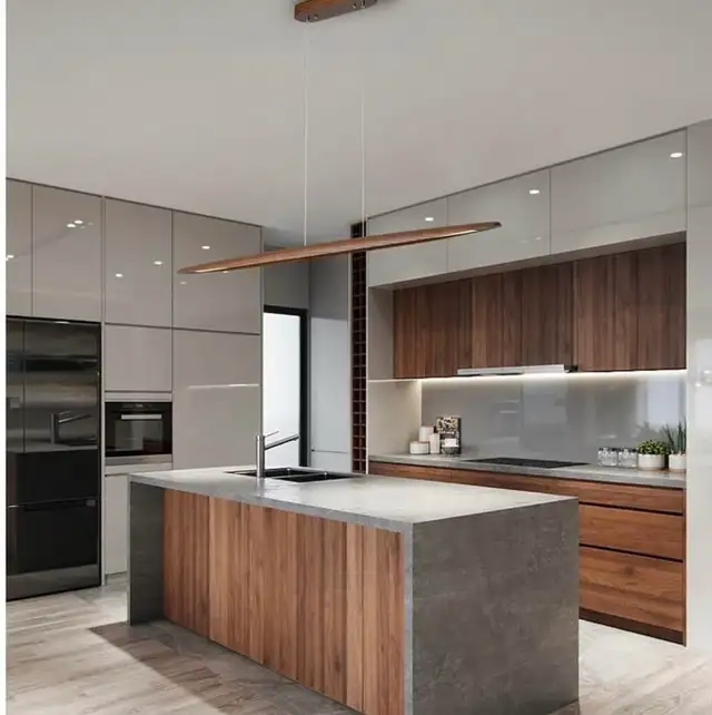 YISDESIGN 51" Wood Linear Pendant LightWood Dining Room Light  in Indoor Lighting & Fans in Hamilton - Image 3