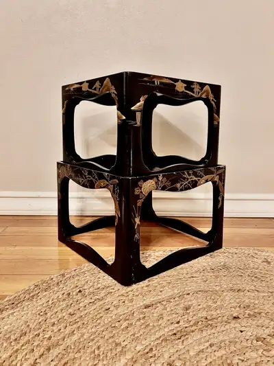 vintage black lacquer nesting tables, View more