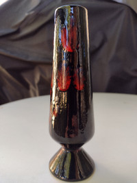 SIGNED Jean 11,  Handmade Handpainted Pottery Vase Lava Lamp Red