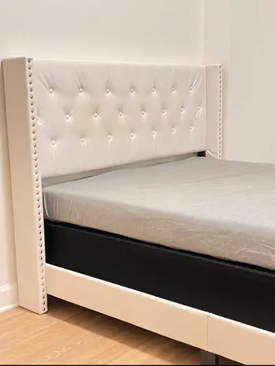 Queen bed with box spring and mattress, View more