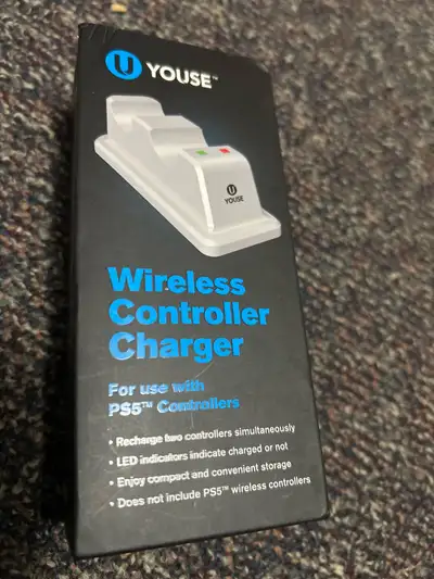 Charge up to two PlayStation 5 controllers simultaneously with this YOUSE wireless charging station,...
