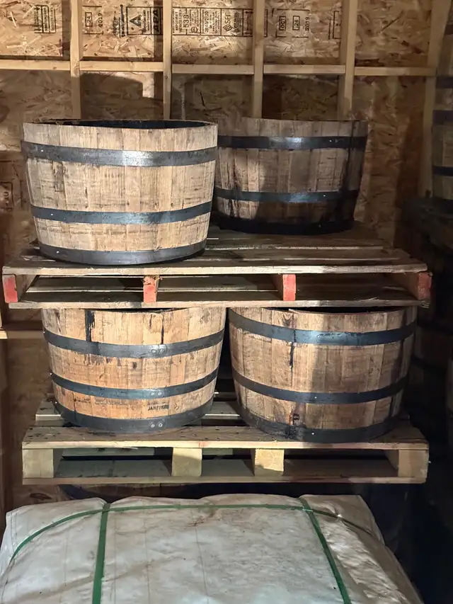 half whiskey planter barrels in Outdoor Décor in Lethbridge - Image 2