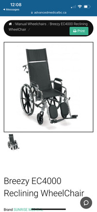 Brand new Breezy EC 4000 reclining wheelchair
