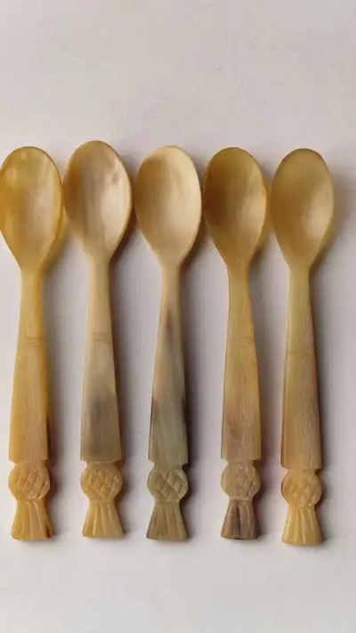5 Carved Horn Porridge Spoons 5.5", View more