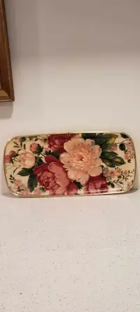 Antique Pink Floral Fiberglass Vanity Tray 