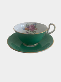 Vintage Aynsley Bone China Green Footed Tea Cup and Saucer