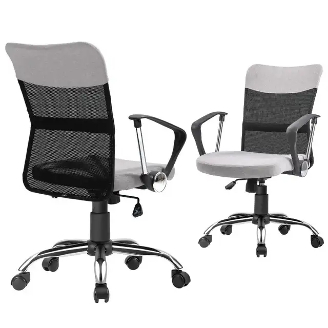 Mid Back Office Chair, Linen Adjustable Office Chair with Lumbar in Chairs & Recliners in Markham / York Region - Image 11
