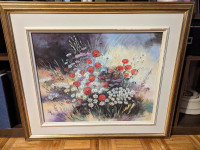 Painting on canvas of flowers and frame