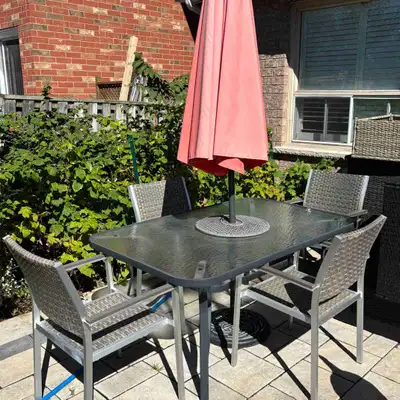 Outdoor Table, chairs and umbrella, View more