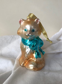 Orange Ginger Christmas Cat Ornament Large Mercury Glass Kitten