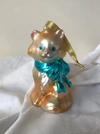 Orange Ginger Christmas Cat Ornament Large Mercury Glass Kitten, View more